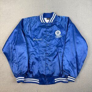 VTG Satin Bomber Jacket Extra Large Quilted Blue Snap Button Front 90s USA